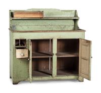 A Country Green and White Painted Tin-Lined Dry Sink