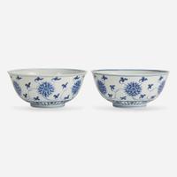 An associated pair of Chinese blue and white porcelain "Lotus" bowls 青花缠枝莲纹碗一对 Daoguang mark and probably of the period ??? ????
