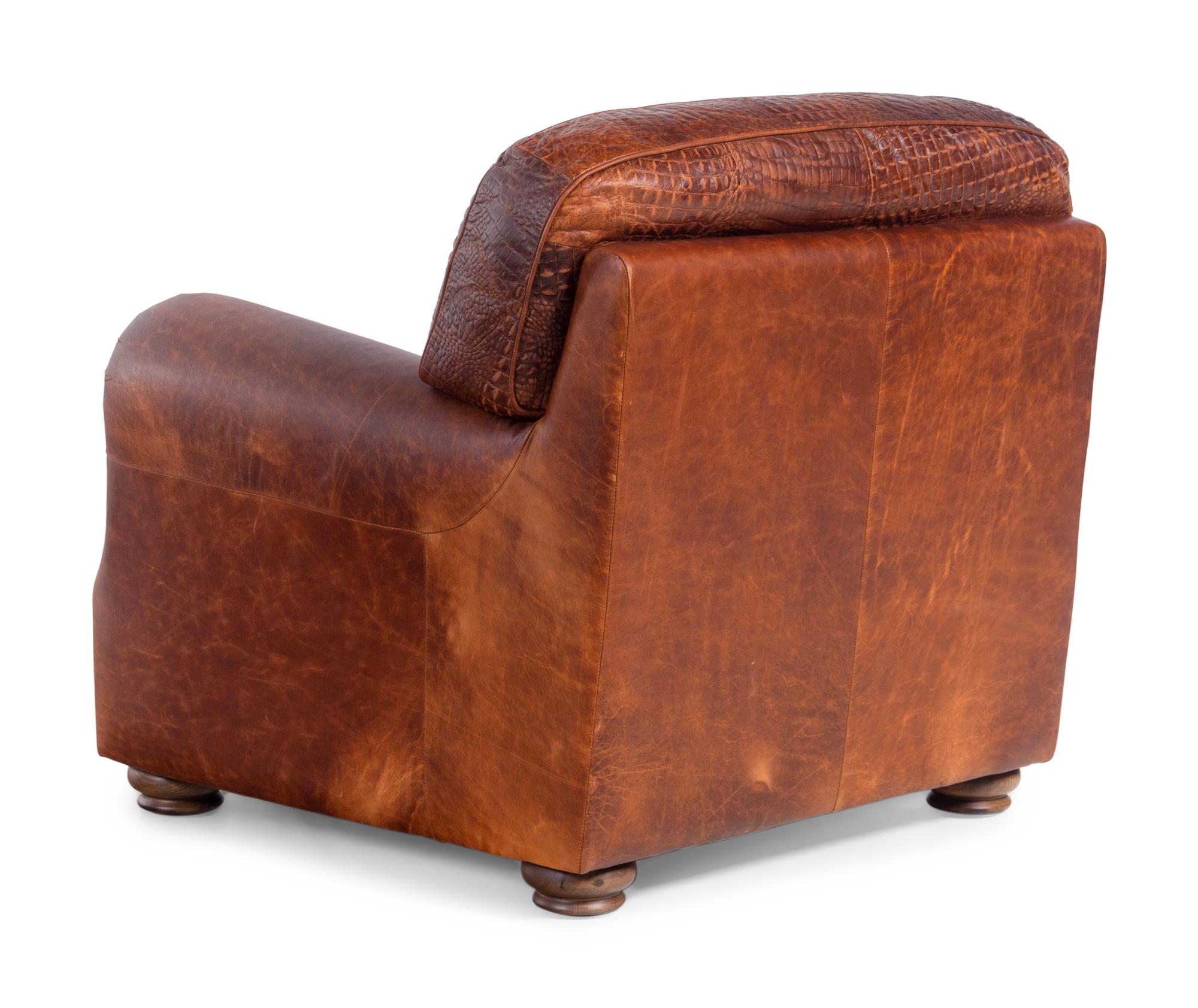 Three Embossed Leather Upholstered Club Chairs