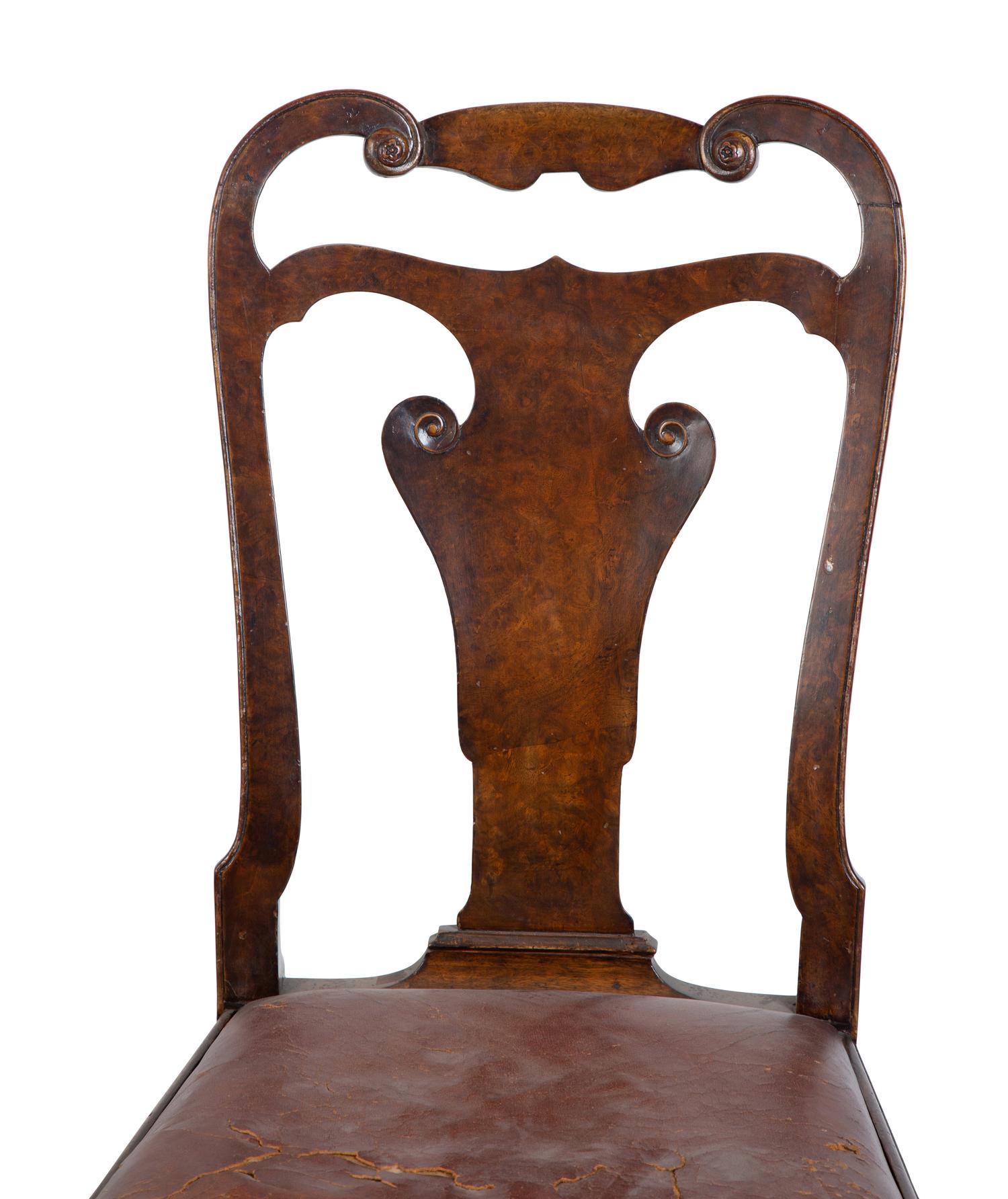 A Pair of Queen Anne Style Walnut Side Chairs — 19TH CENTURY