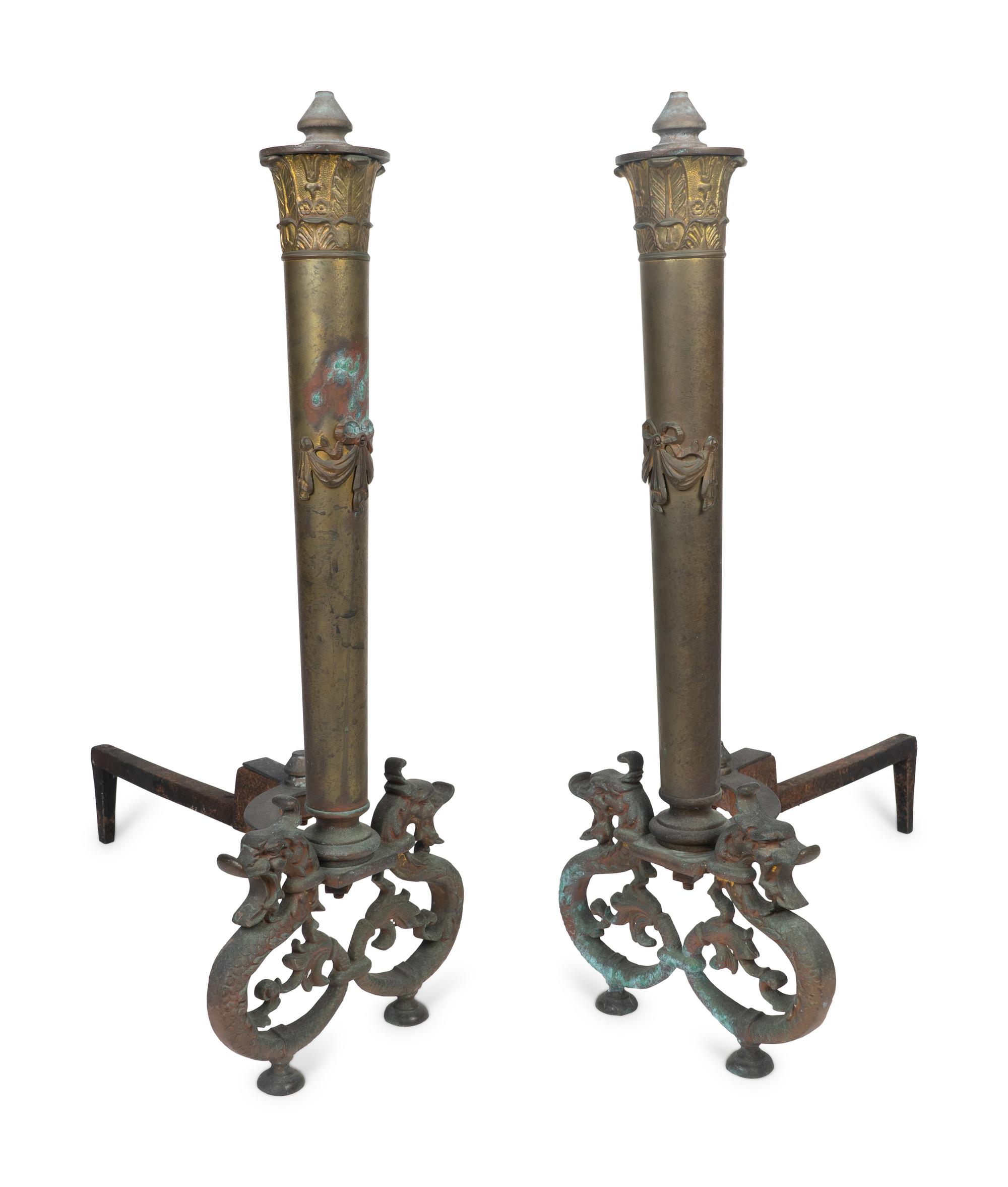 A Pair of Neoclassical Style Gilt Metal Andirons — EARLY 20TH CENTURY