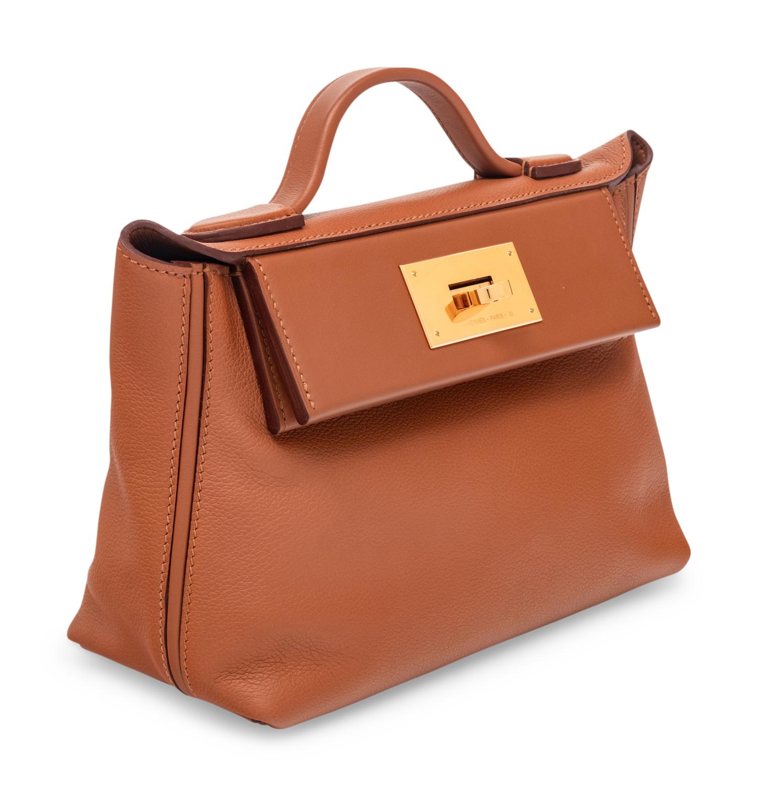 HERMÈS MINI 24/24 IN GOLD EVERCOLOR AND SWIFT WITH GOLD HARDWARE