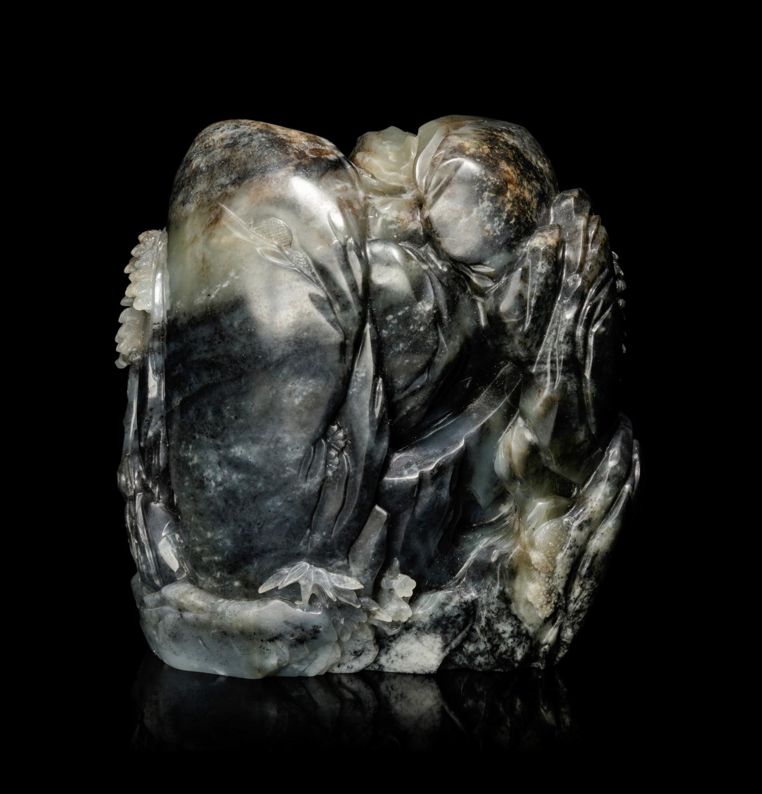 A Black and Grey Jade ‘Landscape’ Boulder