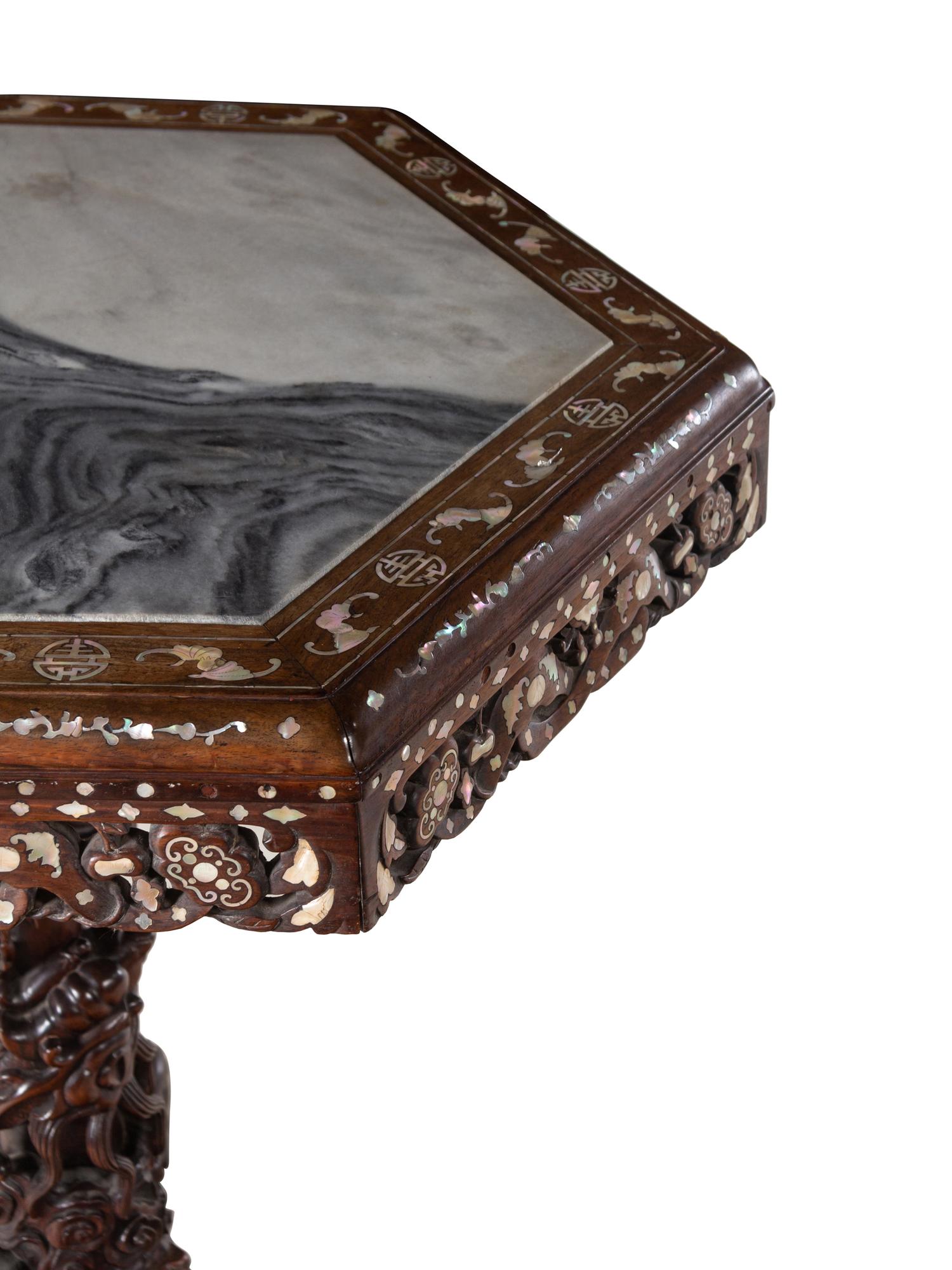 An Export Marble Inset and Mother-of-Pearl Inlaid Hongmu Table