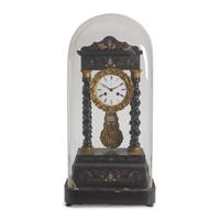 A Continental Brass and Stone Inlaid Portico Clock