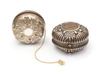 Two American Silver Articles, Gorham Mfg. Co., Providence, RI, comprising an inkwell with a reeded body raised on four ball feet and a