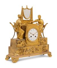 An Empire Gilt Bronze Figural Mantel Clock