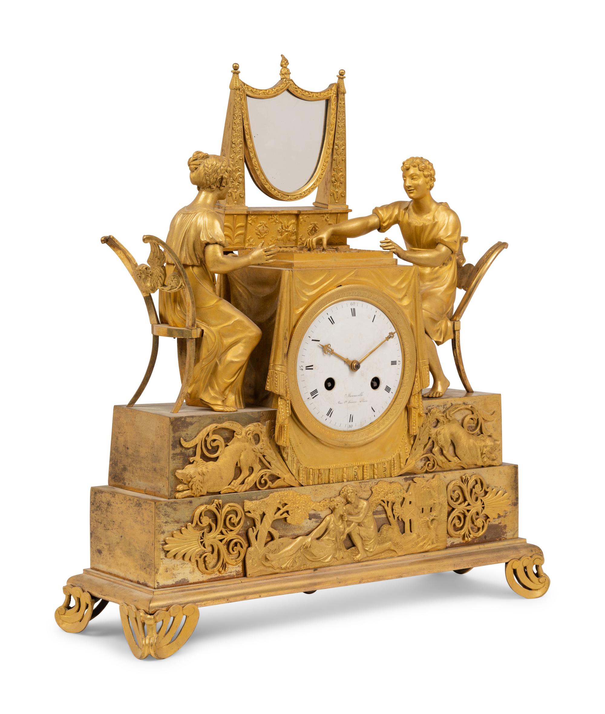 An Empire Gilt Bronze Figural Mantel Clock