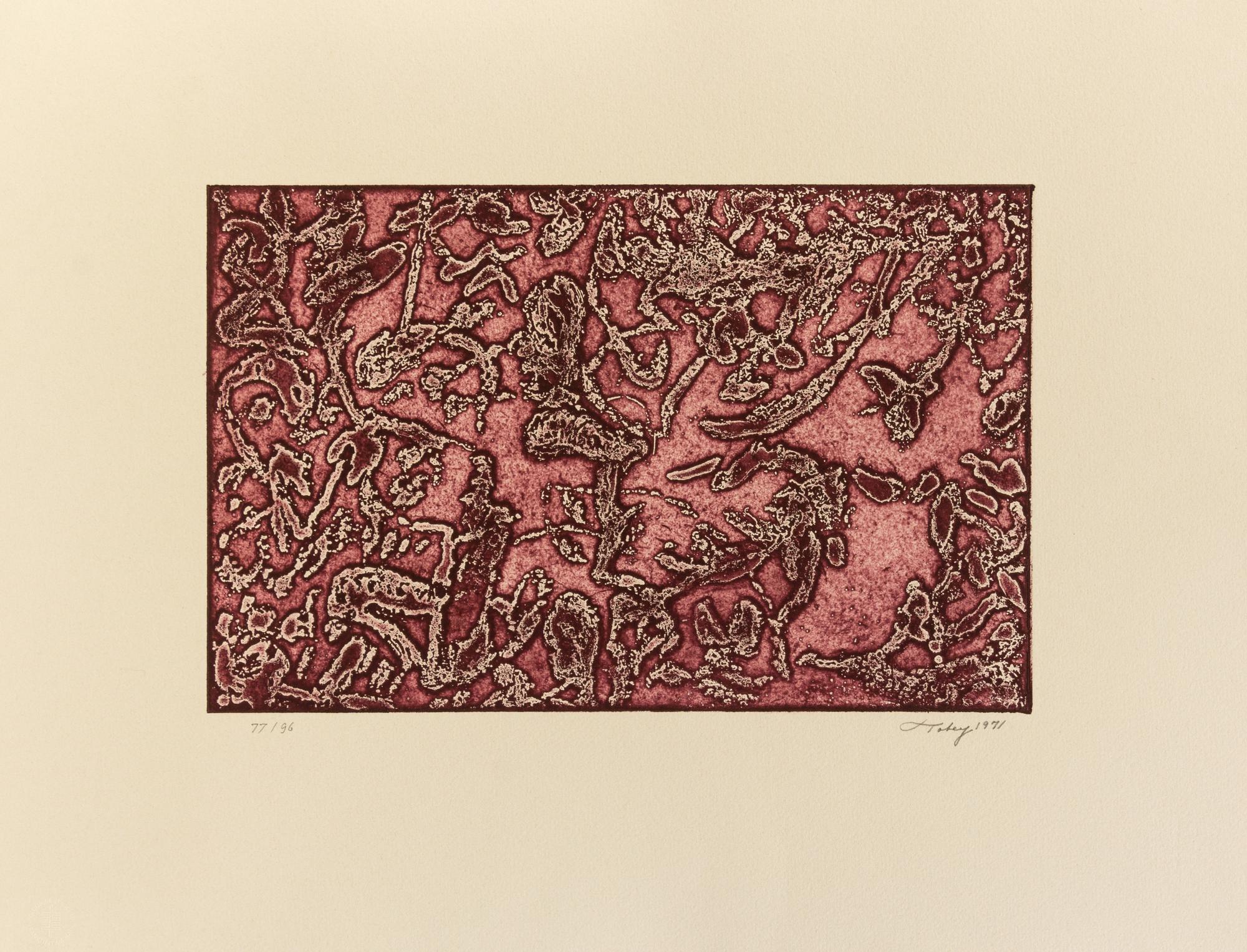 Mark Tobey, (American, 1890-1976), A group of 5 prints: They've Come Back II, 1971 Divertimento, 1971 Glowing Fall, 1975 Liberation, 19