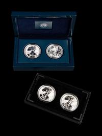 A Group of Thirty-Five Silver Eagle Two-Coin Proof and Mint Sets