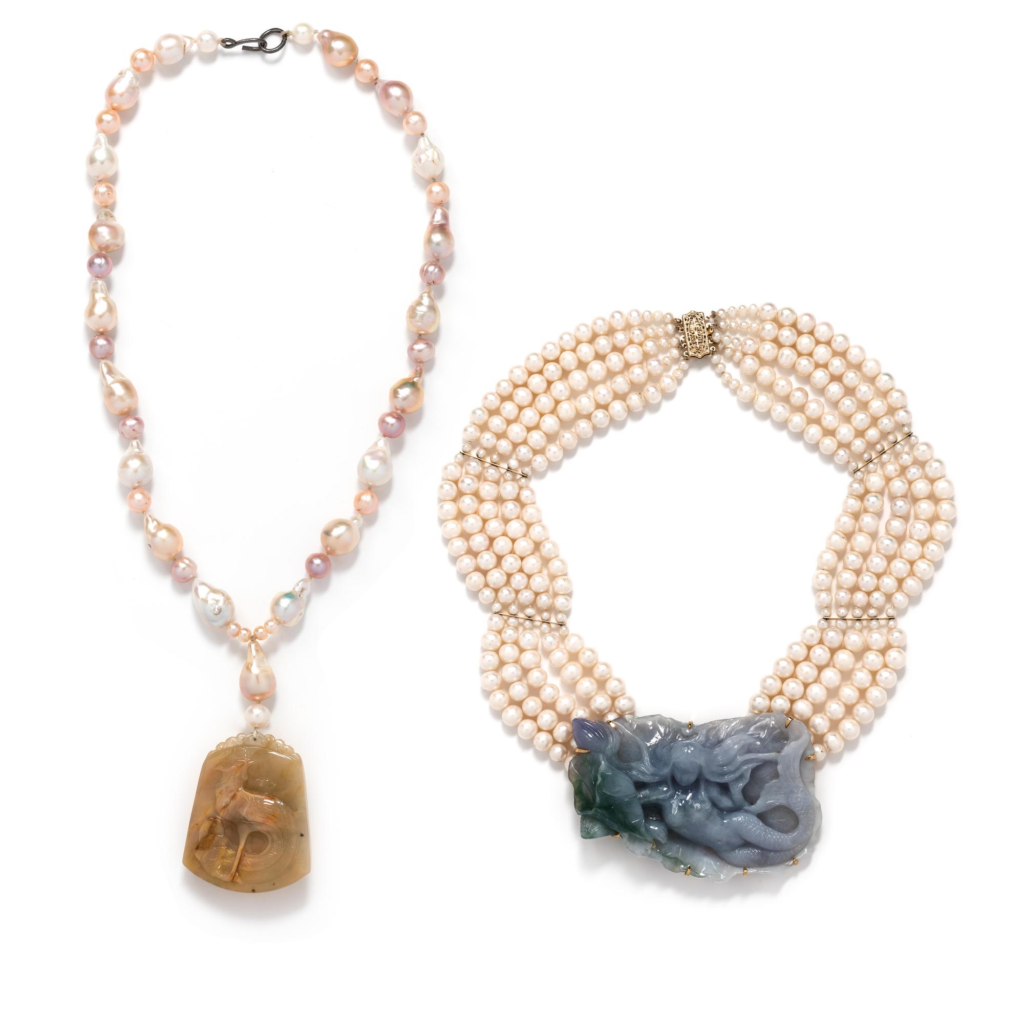 COLLECTION OF CULTURED PEARL AND HARDSTONE NECKLACES