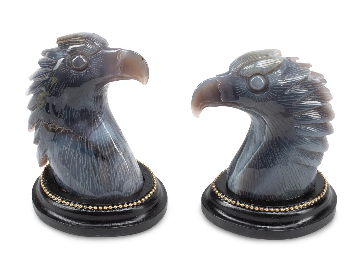 A Pair of Carved Blue Agate Eagle Head Ornaments