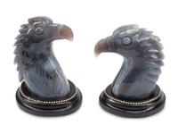 A Pair of Carved Blue Agate Eagle Head Ornaments