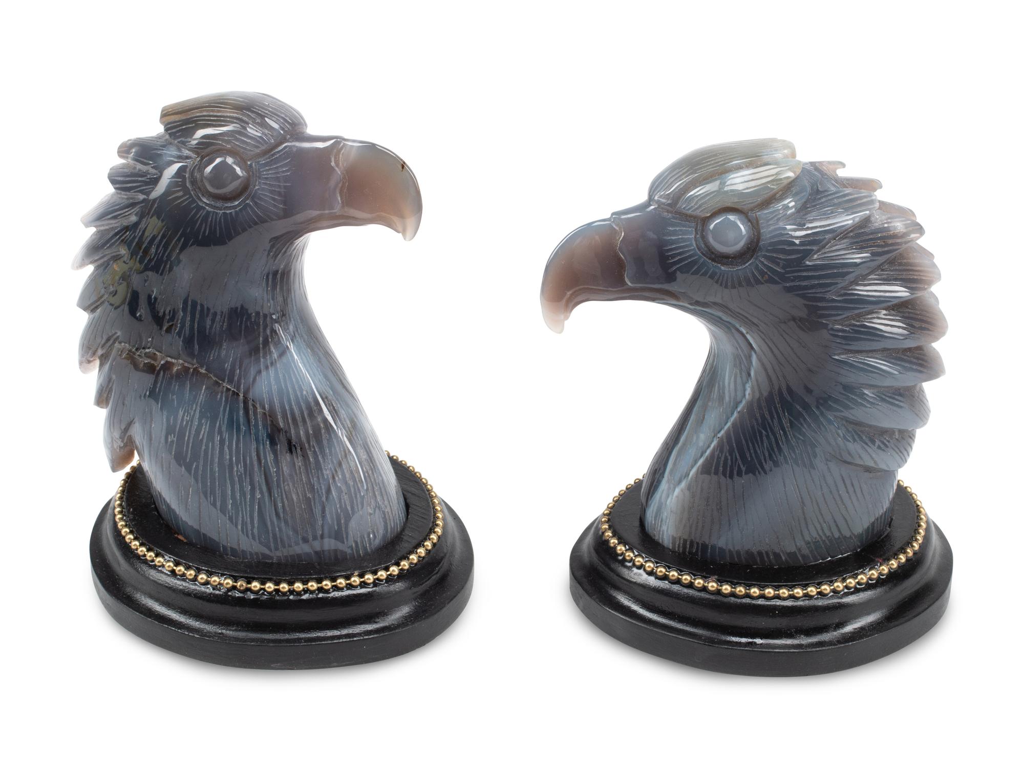A Pair of Carved Blue Agate Eagle Head Ornaments