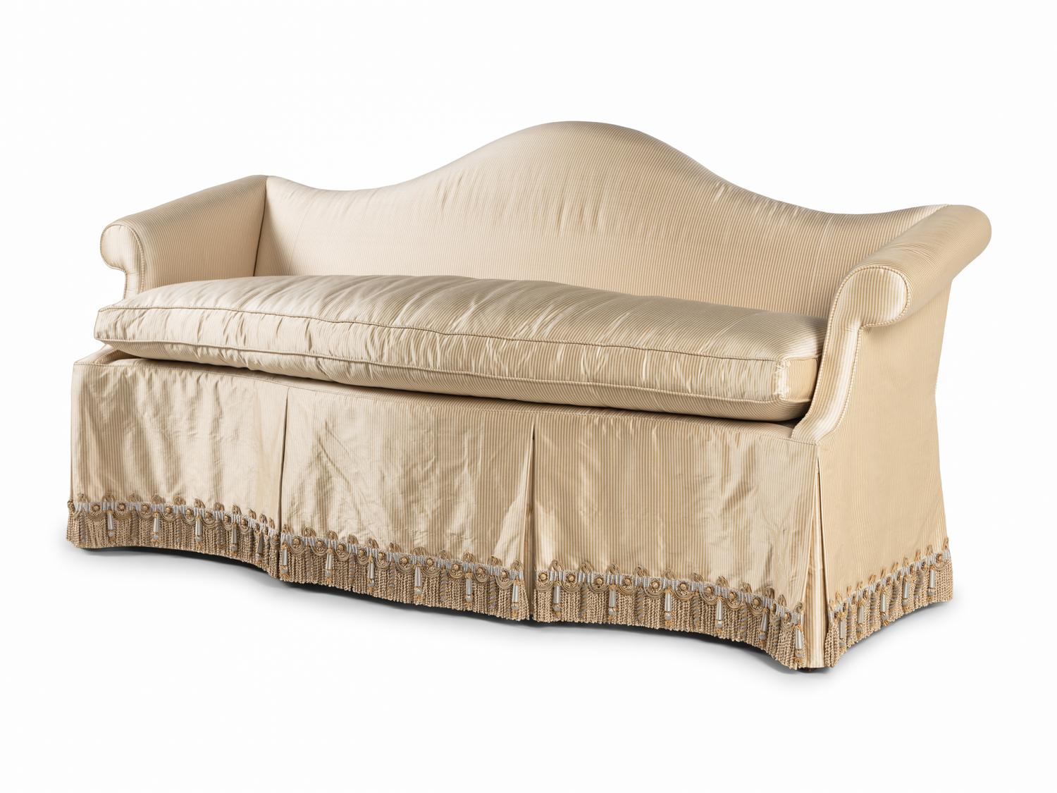 A Custom Silk-Upholstered Camelback Settee