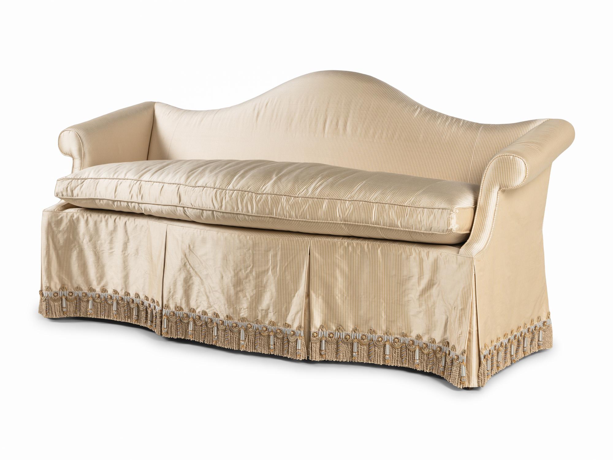 A Custom Silk-Upholstered Camelback Settee