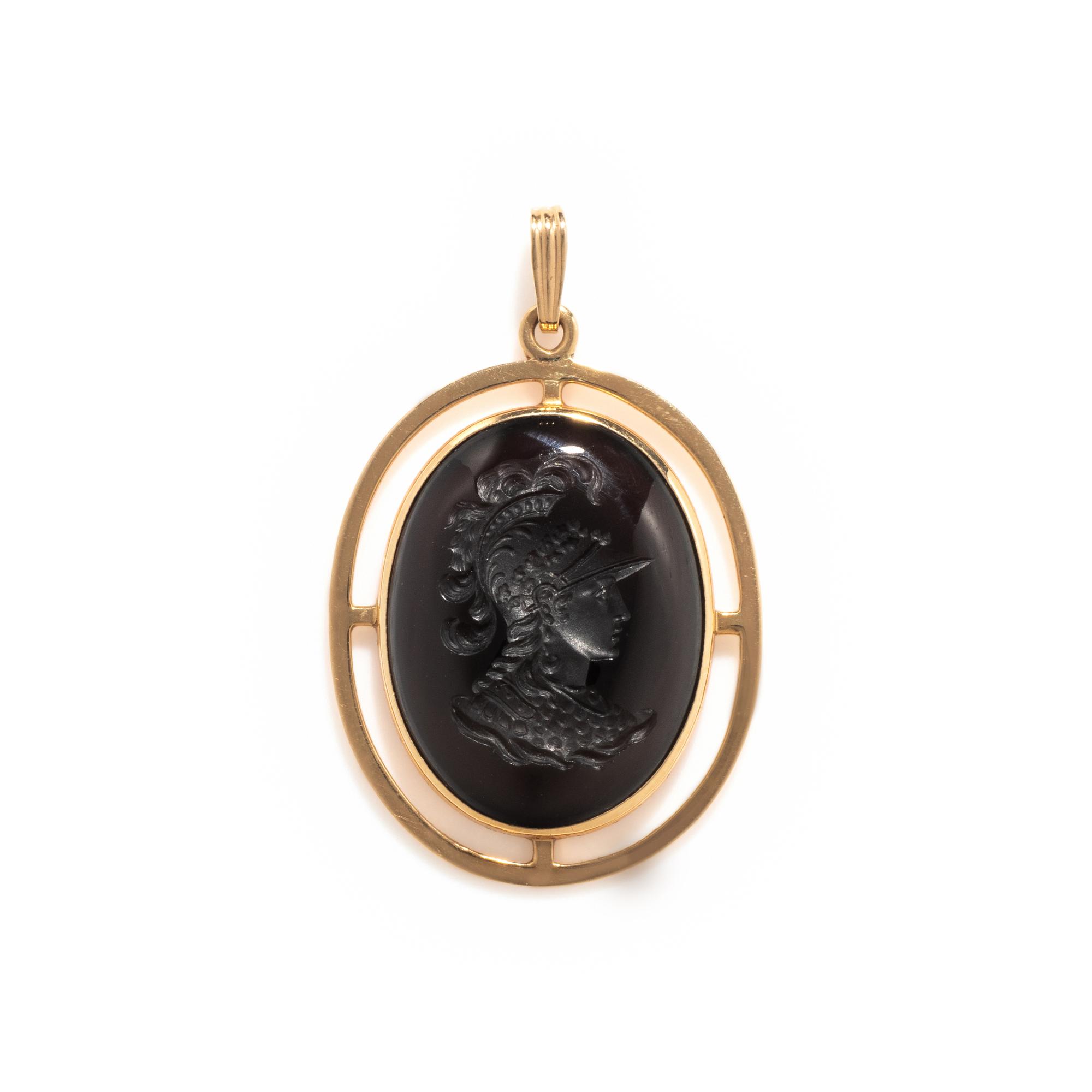 A Neoclassical Gold and Onyx Pendant with a Bust of Athena