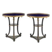 A Pair of Regency Style Brass Mounted and Black-Painted Side Tables