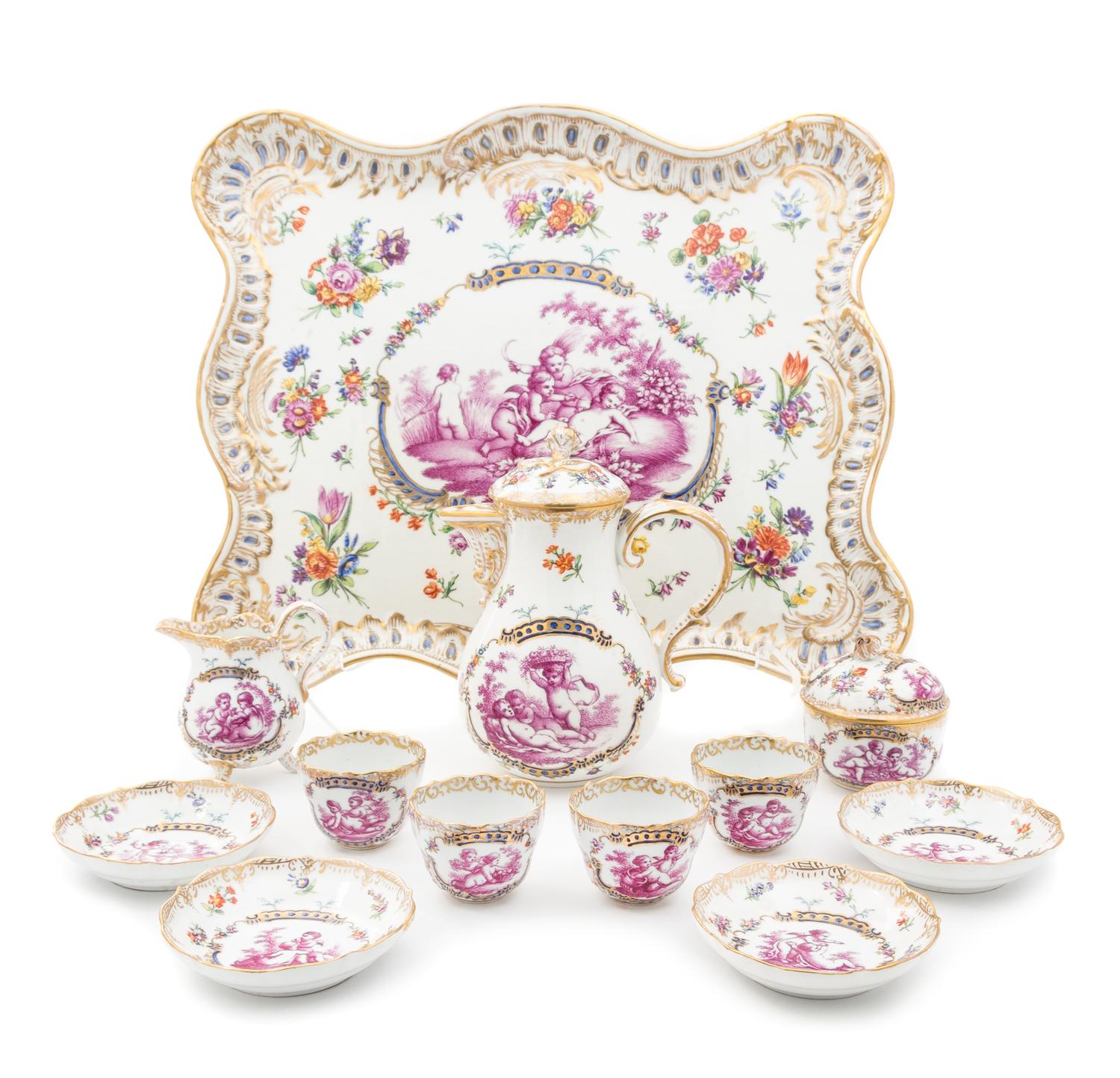 A Meissen Porcelain Coffee Service Width of tray 17 1/2 inches.