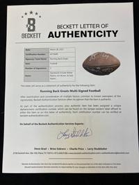 A Football Hall of Fame Legendary Running Backs Signed Autograph Football Featuring Walter Payton, Jim Brown and Gale Sayers (Beckett Authentication Services Letter),