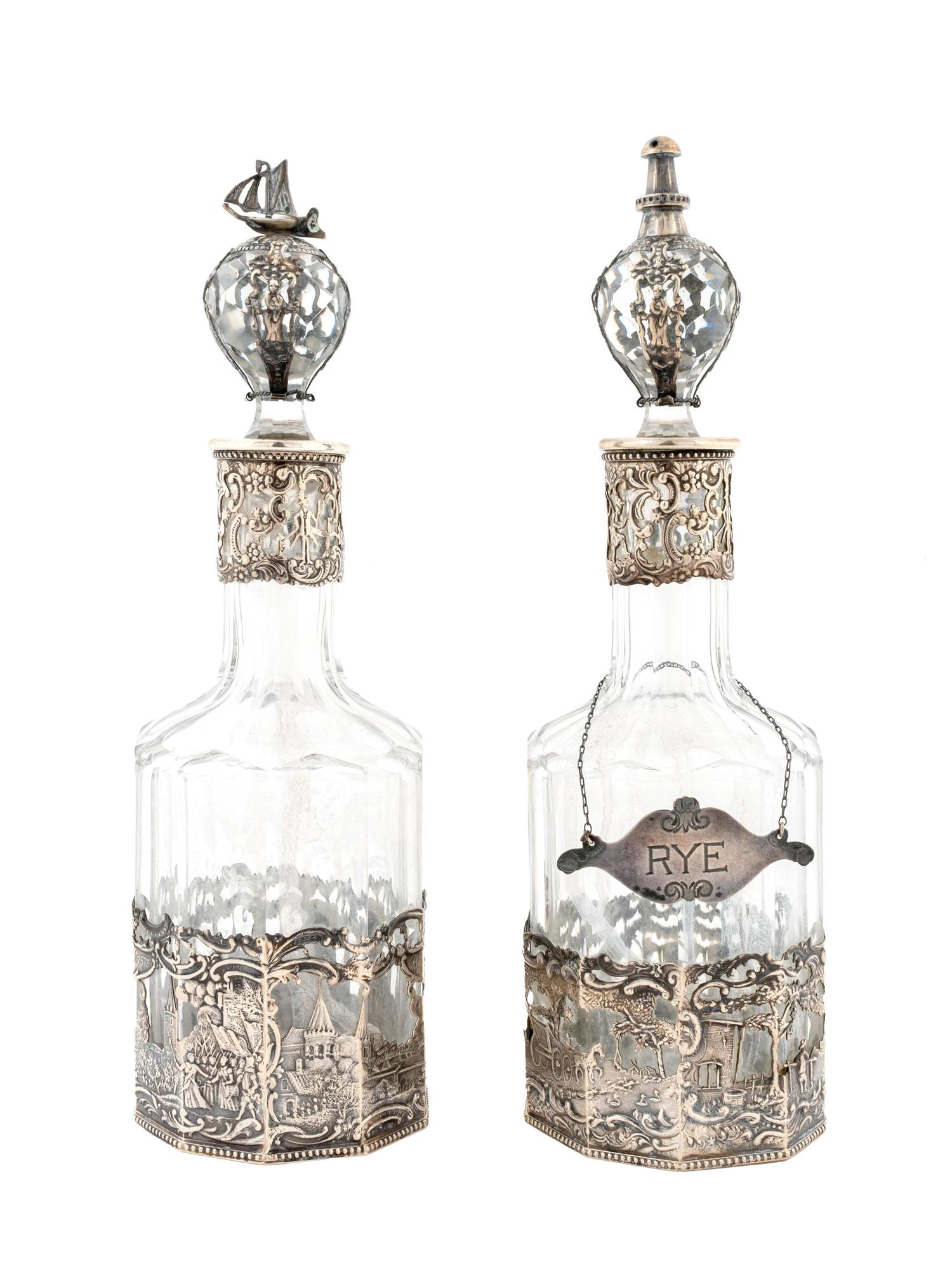 A Pair of Dutch Silver Mounted Decanters — 19TH CENTURY