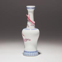 A Finely Decorated Chinese Enameled 'Lingzhi and Chilong' Porcelain Vase, Yongzheng Mark — 雍正款 粉彩靈芝紋盤螭龍搖鈴尊