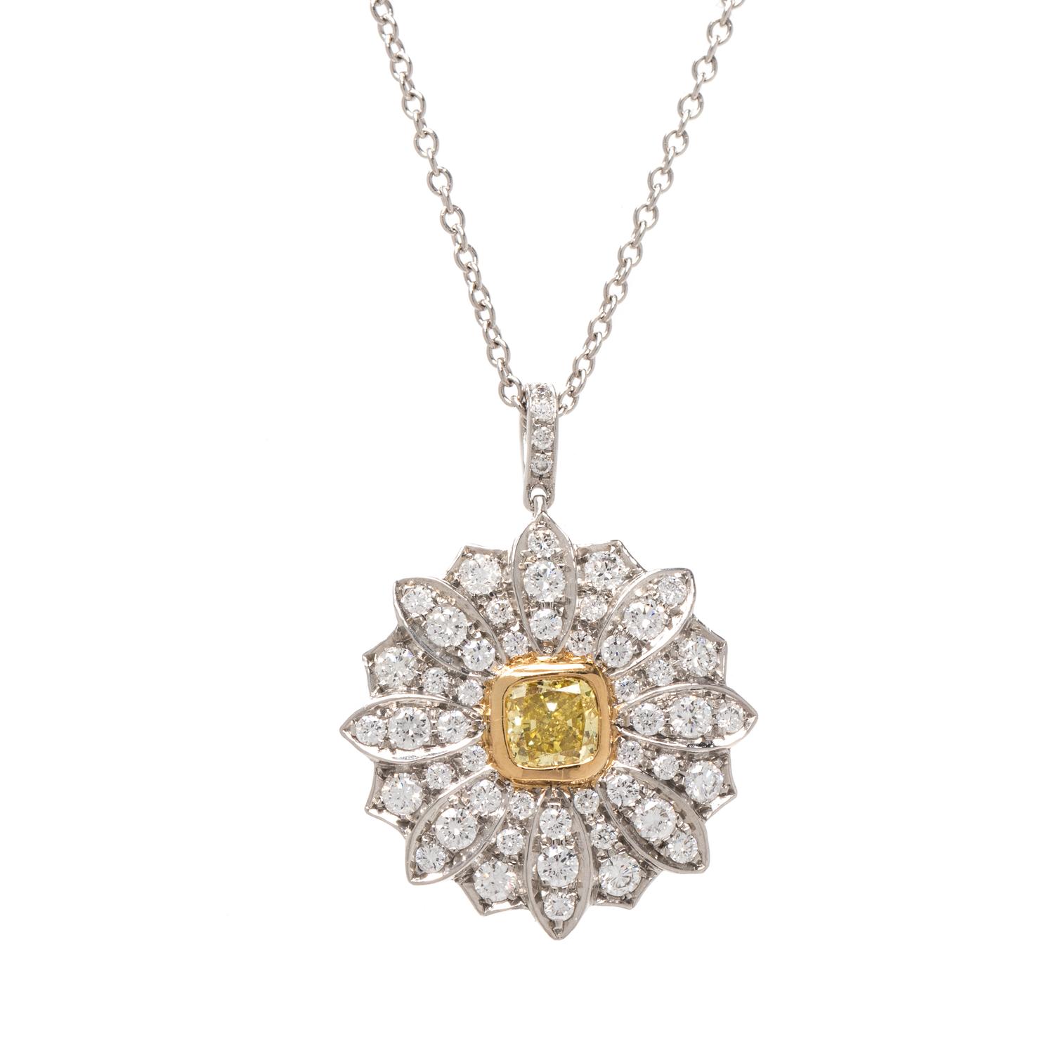 TIFFANY & CO., YELLOW DIAMOND AND DIAMOND 'DAISY' PENDANT/NECKLACE
