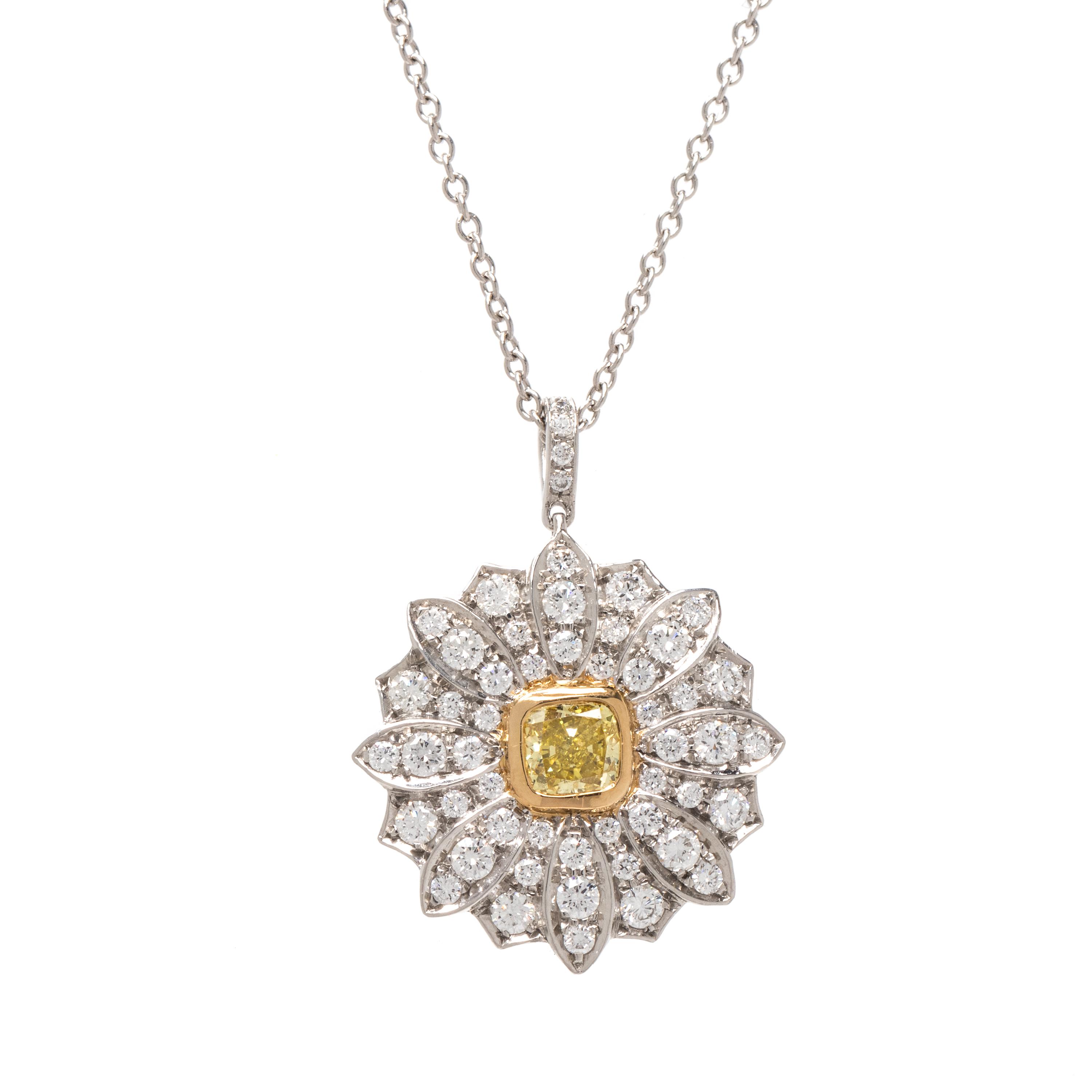 TIFFANY & CO., YELLOW DIAMOND AND DIAMOND 'DAISY' PENDANT/NECKLACE