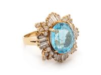 A 14 Karat Yellow Gold, Topaz and Diamond Ballerina Ring,