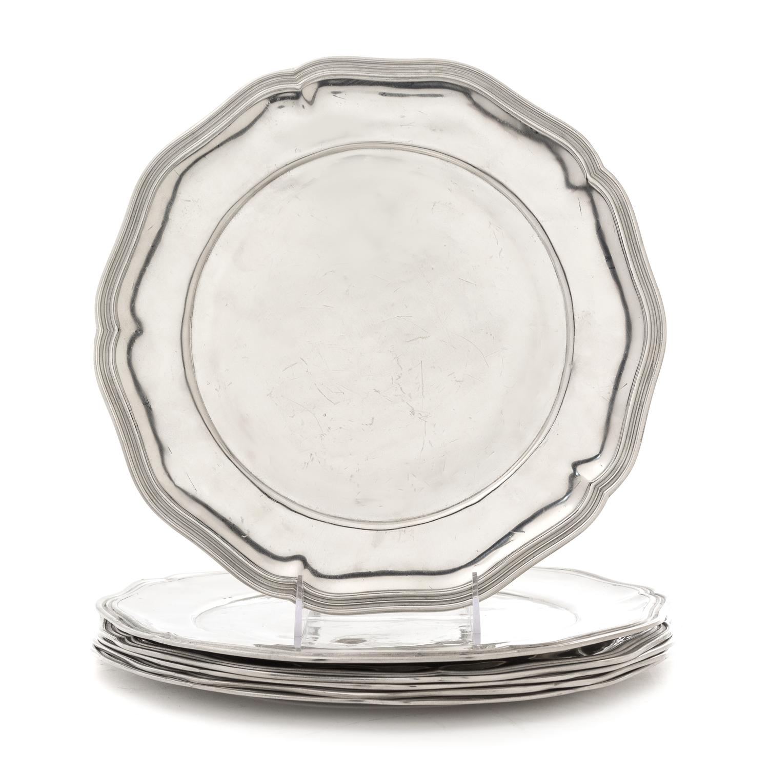 A Set of Six French Pewter Dinner Plates Diameter 12 1/4 inches. — PIERRE DEUX