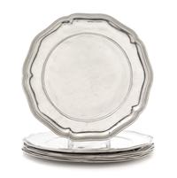 A Set of Six French Pewter Dinner Plates Diameter 12 1/4 inches. — PIERRE DEUX