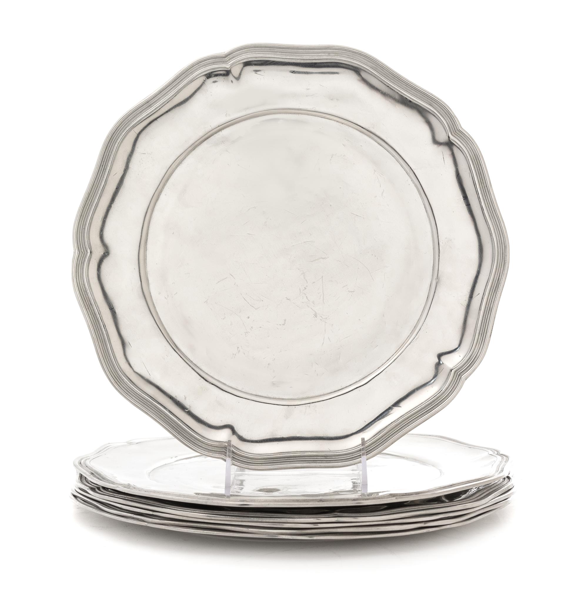 A Set of Six French Pewter Dinner Plates Diameter 12 1/4 inches. — PIERRE DEUX