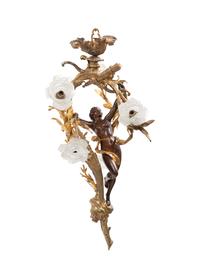 A Continental Parcel Gilt Bronze Six-Light Figural Chandelier