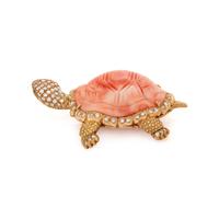YELLOW GOLD, CORAL, AND DIAMOND ARTICULATED TURTLE BROOCH