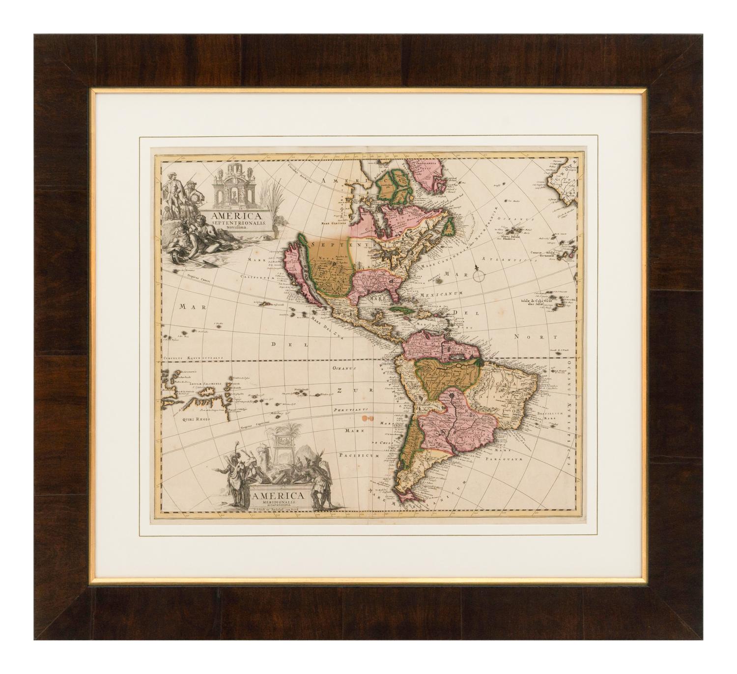 [MAP]. SCHENCK, Peter (1660-1711). America Septentrionalis Novissima -America Meridionalis Accuratissima.Amsterdam, 1696.