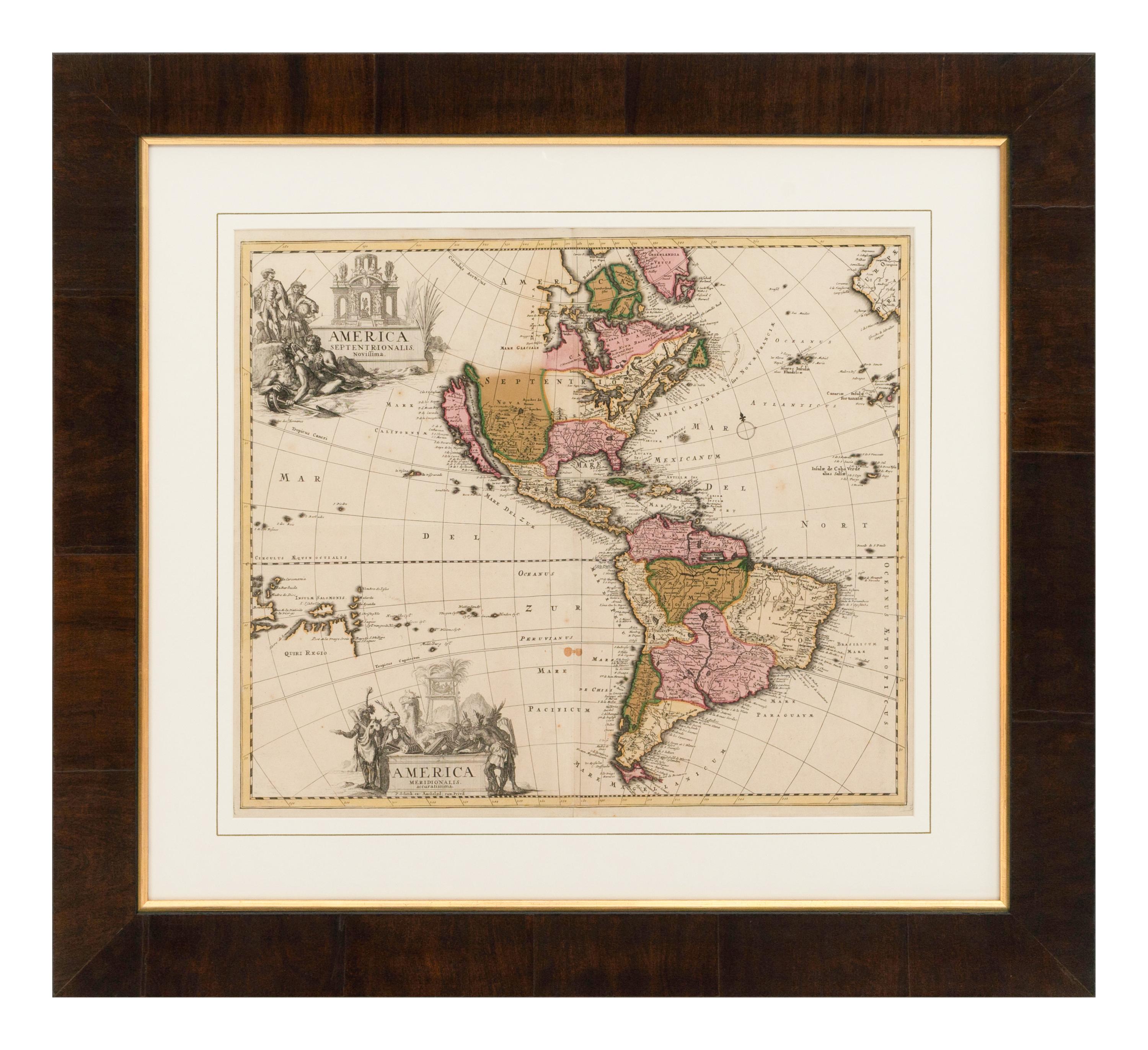 [MAP]. SCHENCK, Peter (1660-1711). America Septentrionalis Novissima -America Meridionalis Accuratissima.Amsterdam, 1696.