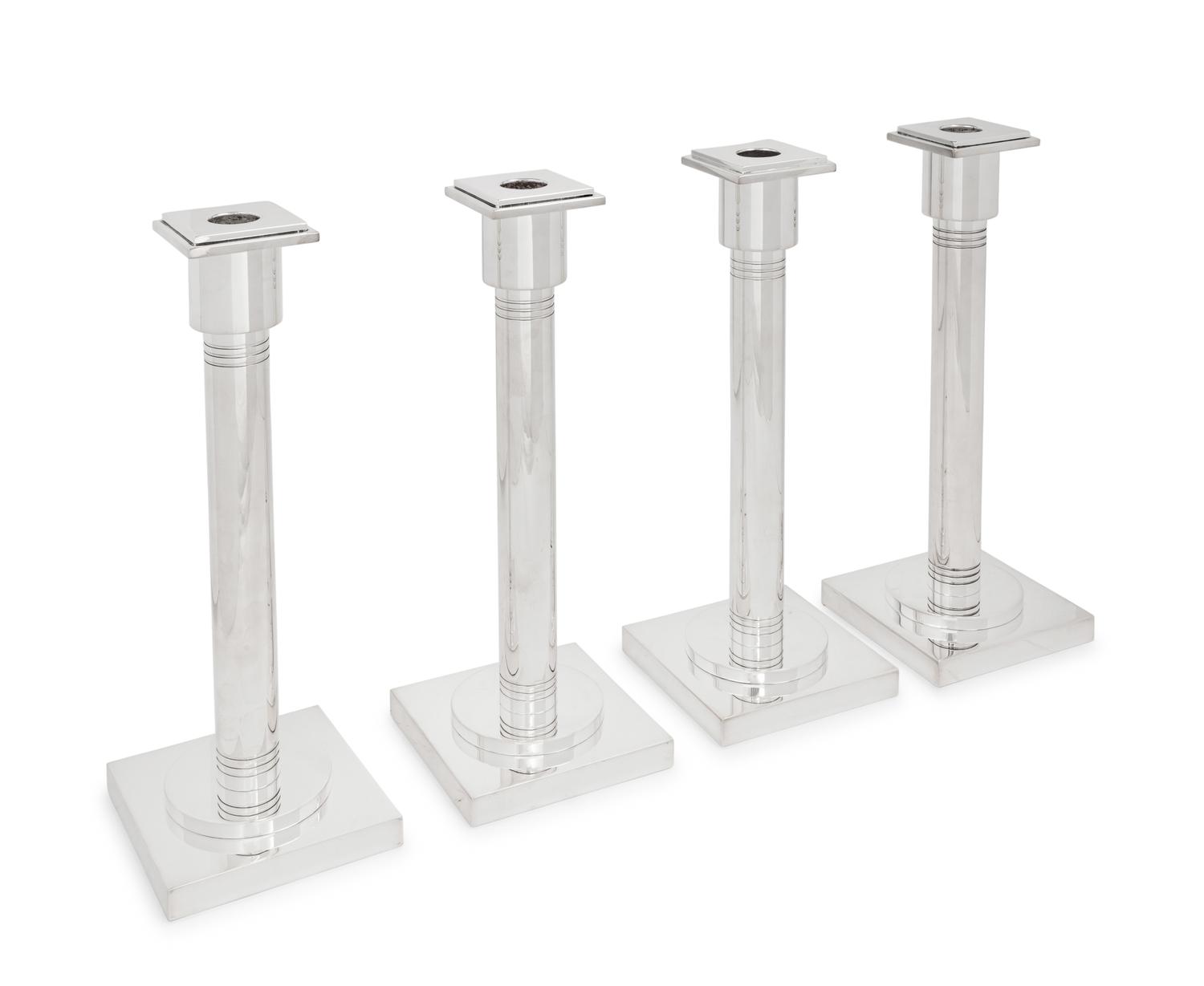 A Set of Four Art Deco Style Silver-Plate Candlesticks