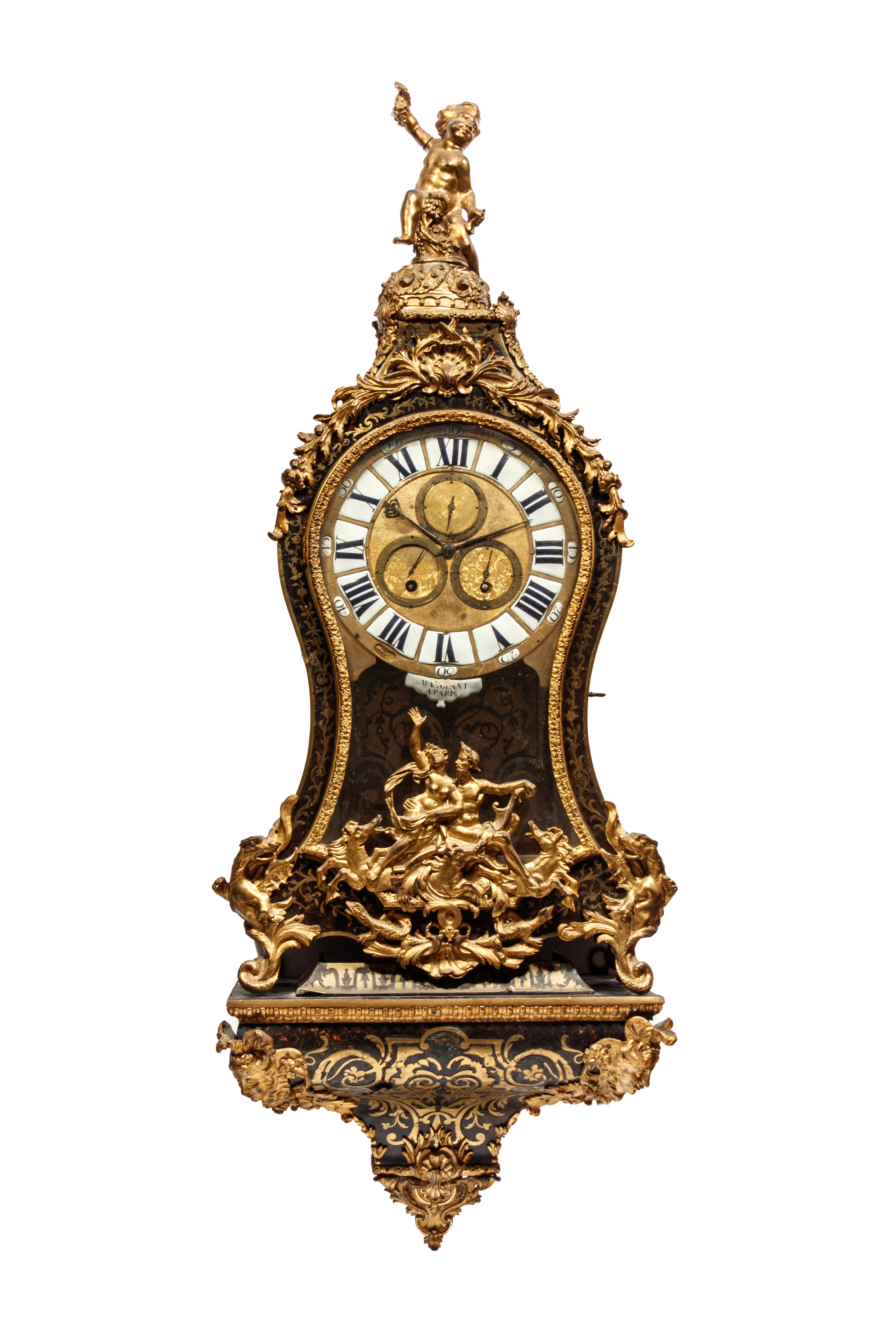 A Louis XV Gilt Bronze Mounted Boulle Marquetry Bracket Clock