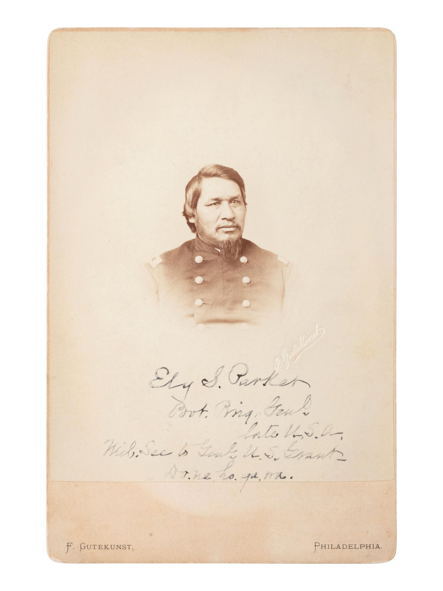 [CIVIL WAR]. PARKER, Ely S. Signed and inscribed cabinet card. Philadelphia: Gutekunst, n.d.