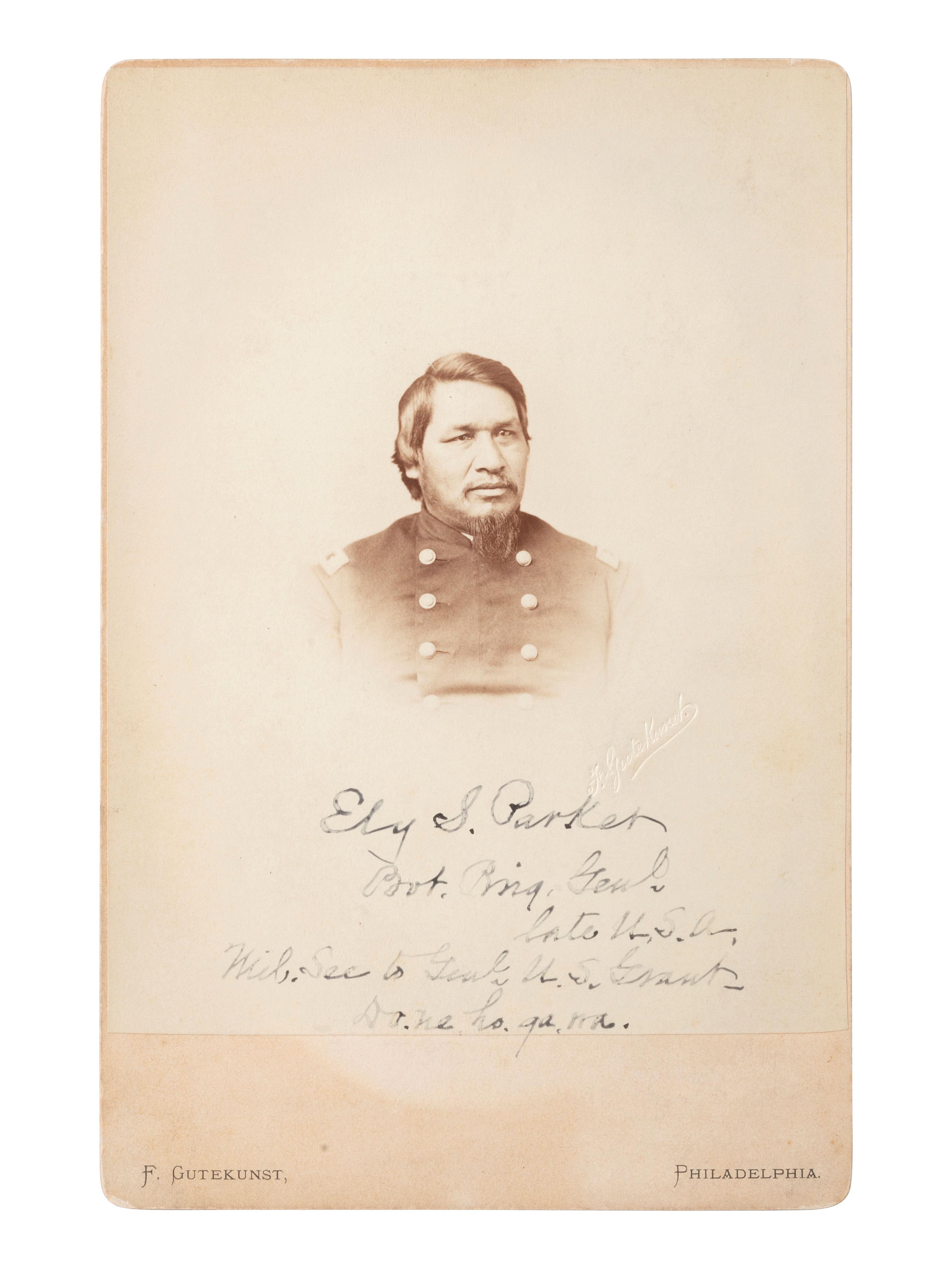 [CIVIL WAR]. PARKER, Ely S. Signed and inscribed cabinet card. Philadelphia: Gutekunst, n.d.