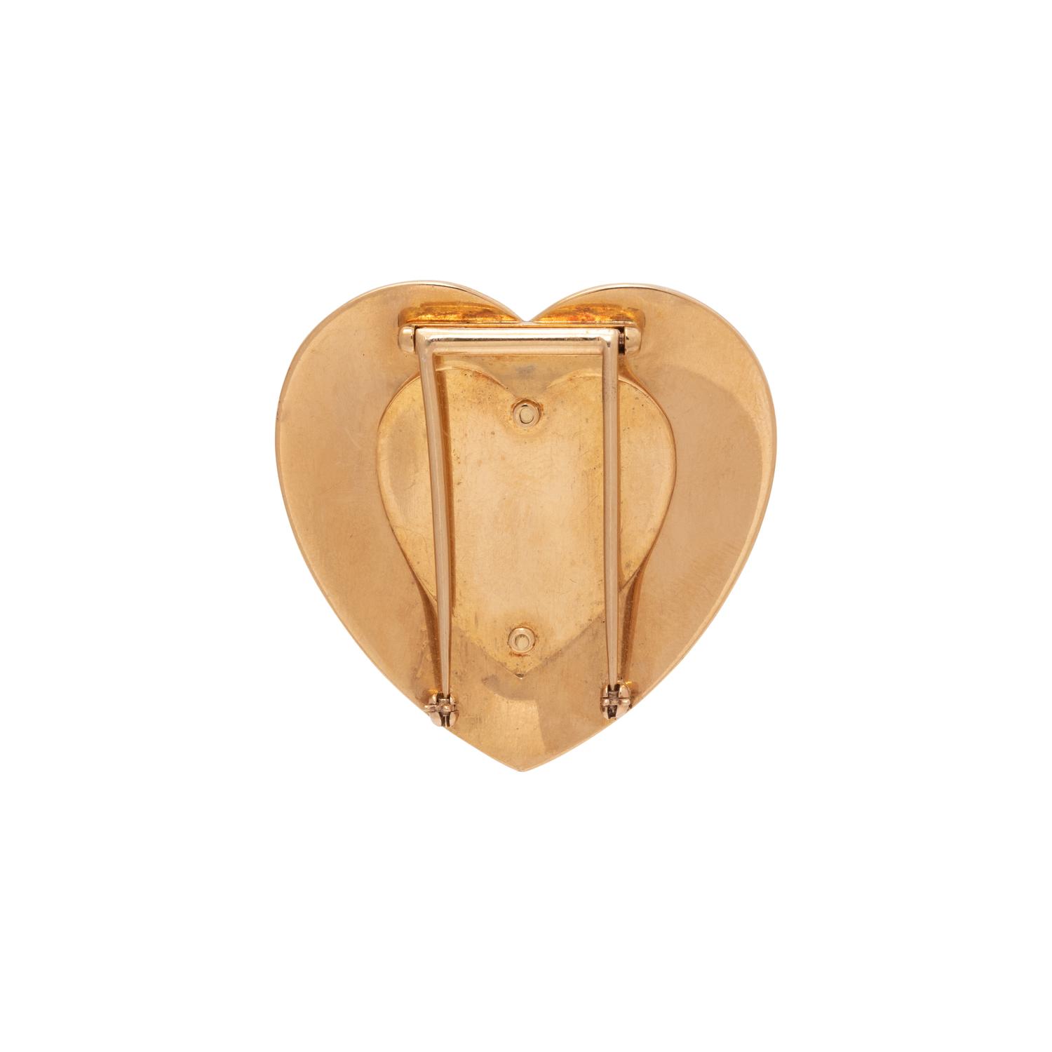 YELLOW GOLD AND RUBY HEART BROOCH