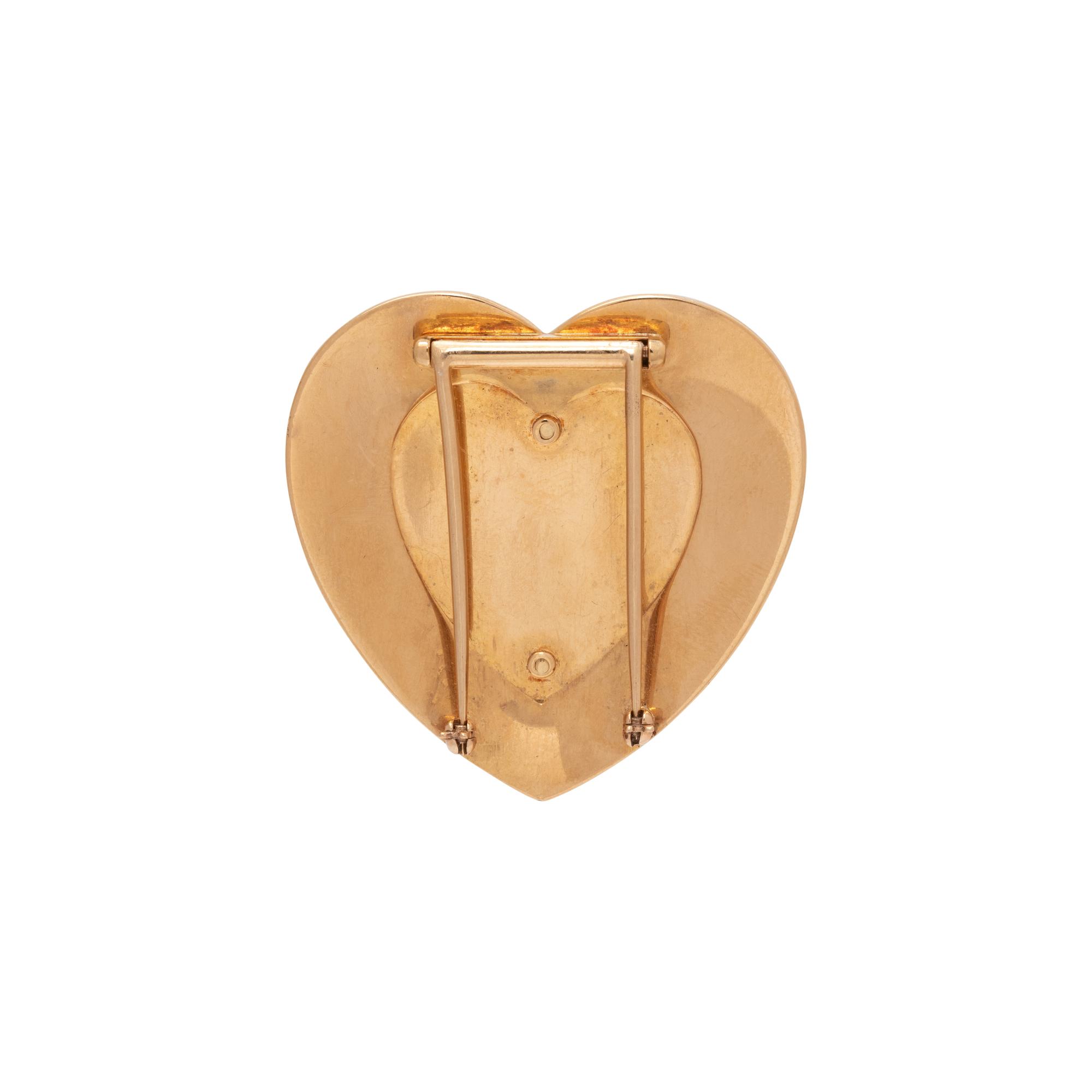 YELLOW GOLD AND RUBY HEART BROOCH
