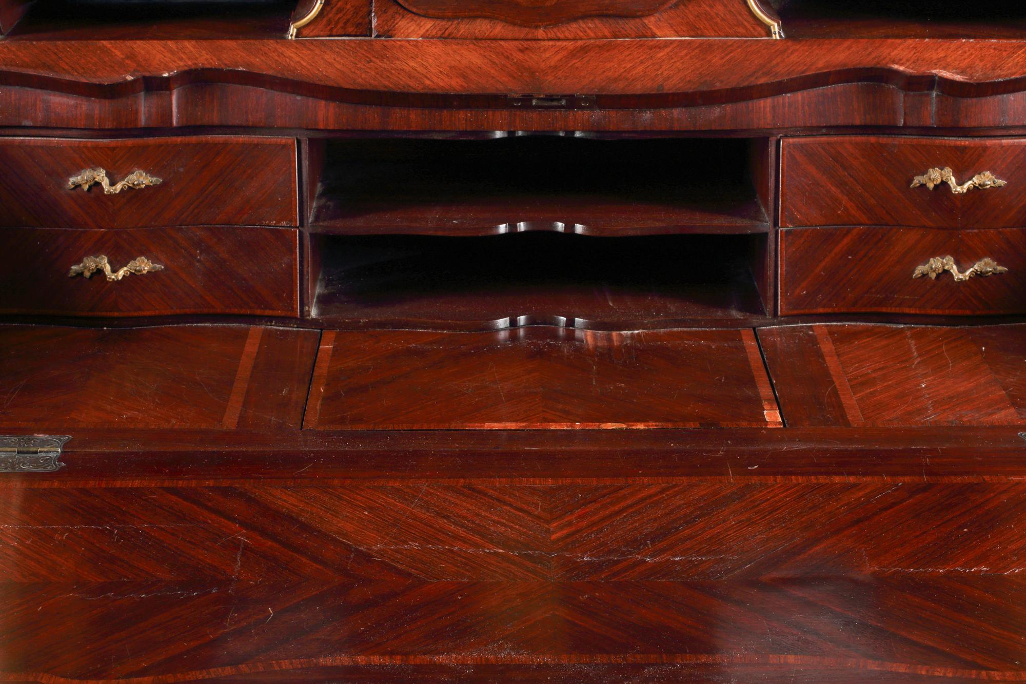A Louis XV Style Parquetry and Gilt Bronze Mounted Slant-Front Bureau