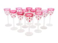 A Set of Twelve Baccarat Cranberry Cut-to-Clear Hock Wine Glasses
