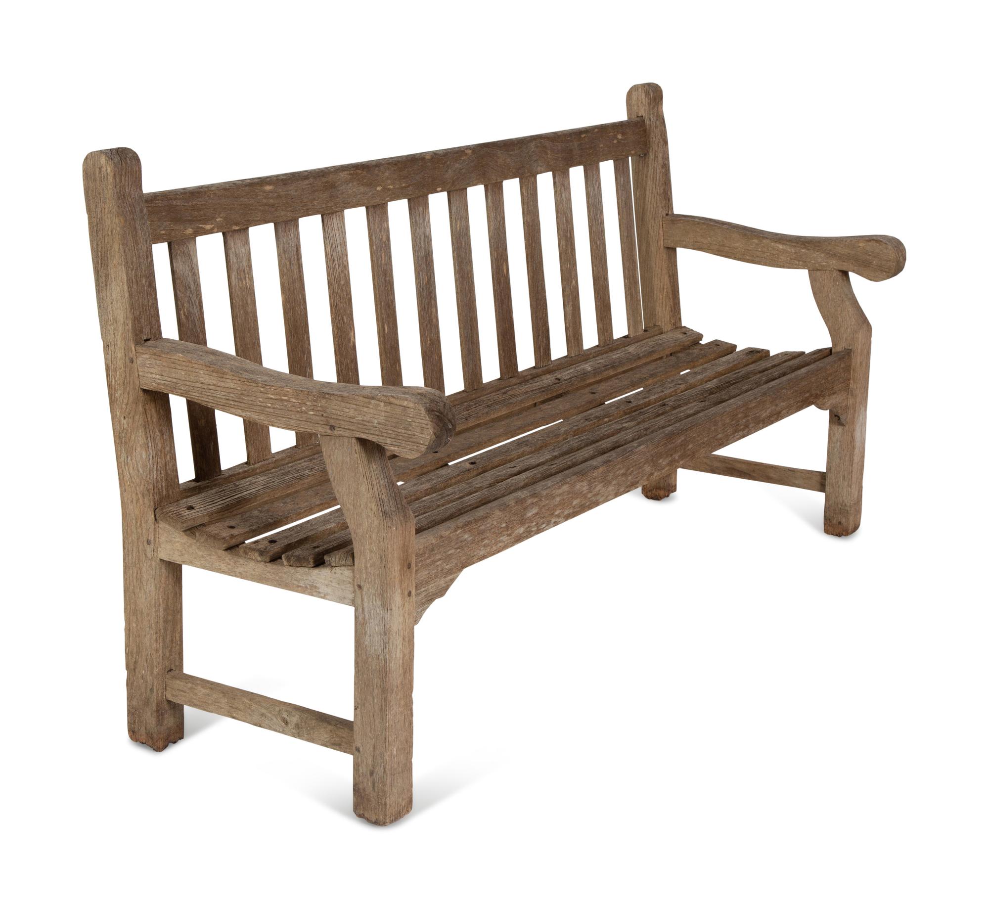 A Pair of Weathered Teak Benches — 20th Century