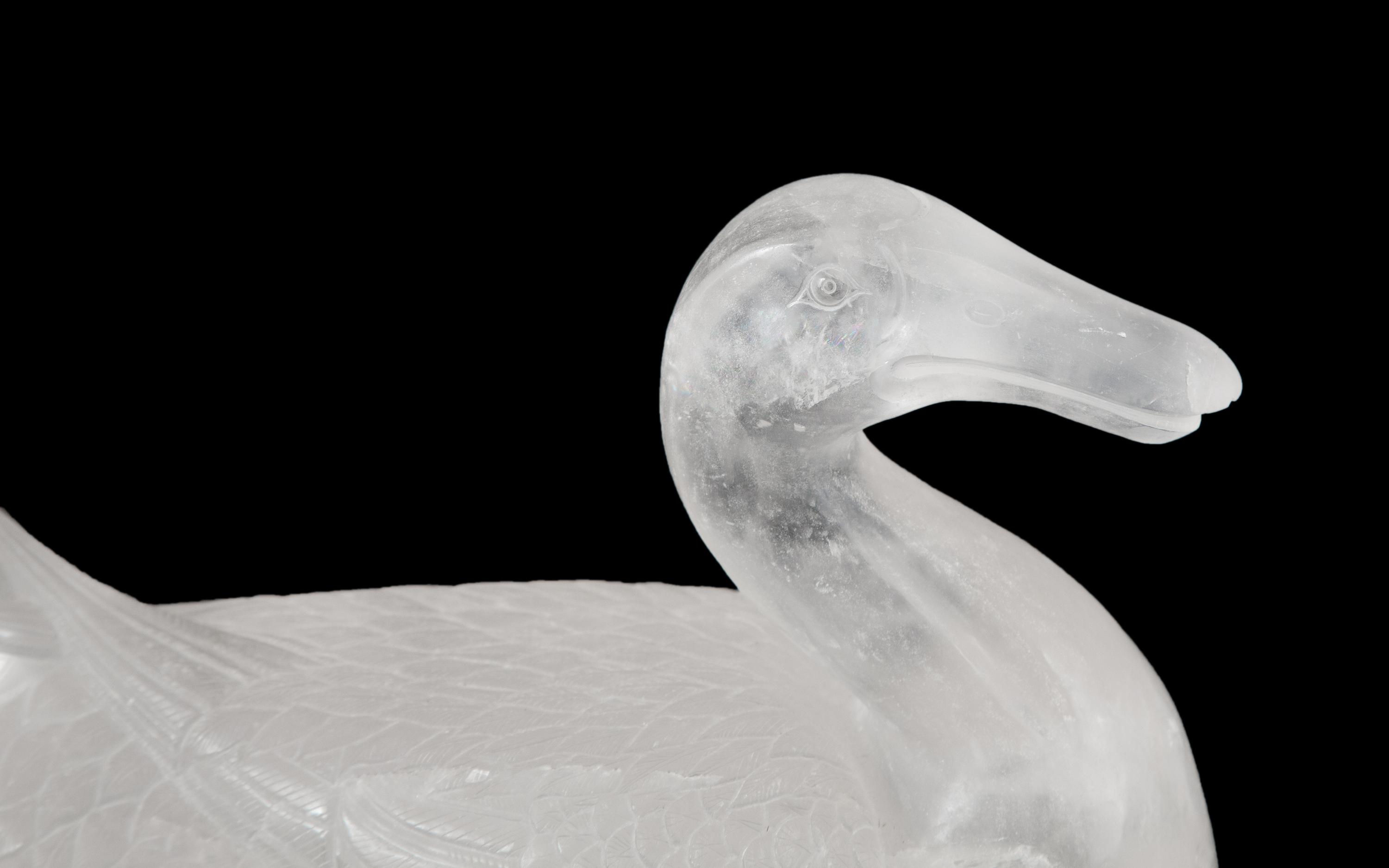 A Pair of Chinese Carved Rock Crystal Ducks
