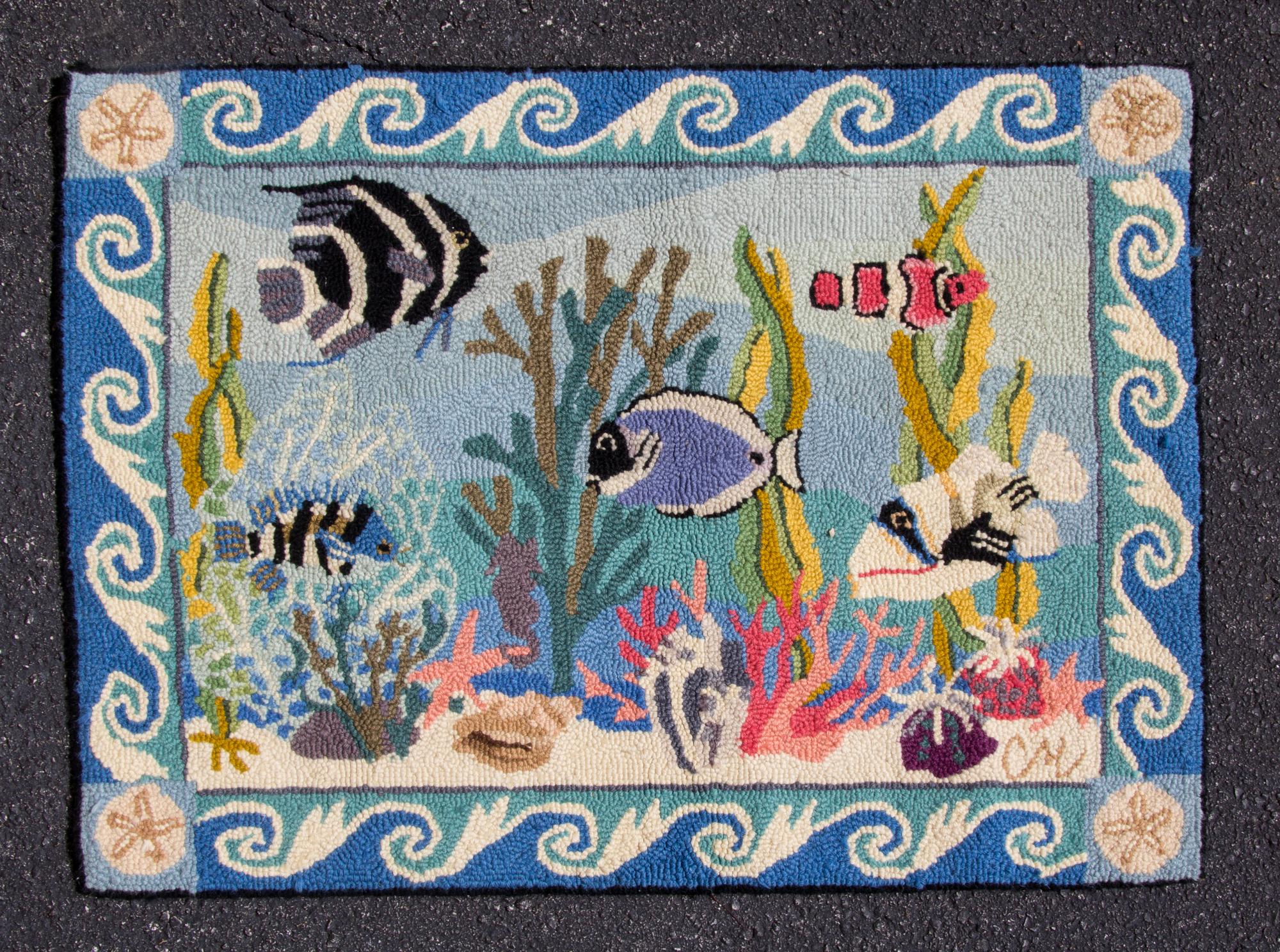 Two Hooked Wool Rugs Dimensions of larger 3 feet 2 inches x 3 feet 3inches. — 20TH CENTURY