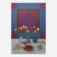Elizabeth Osborne (American, b. 1936) Still Life with Amish Quilt