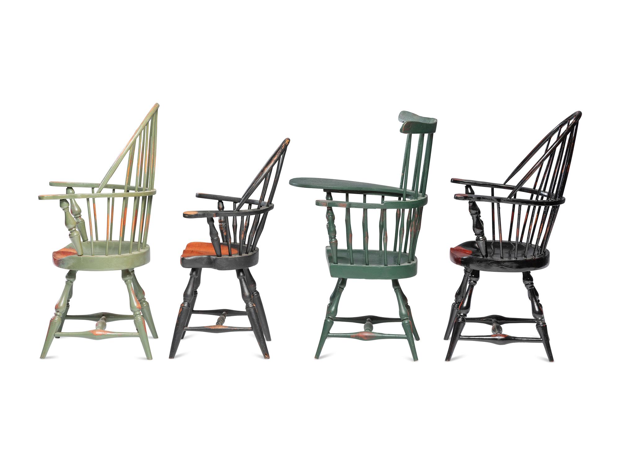 Seven Painted Windsor Doll's Chairs
