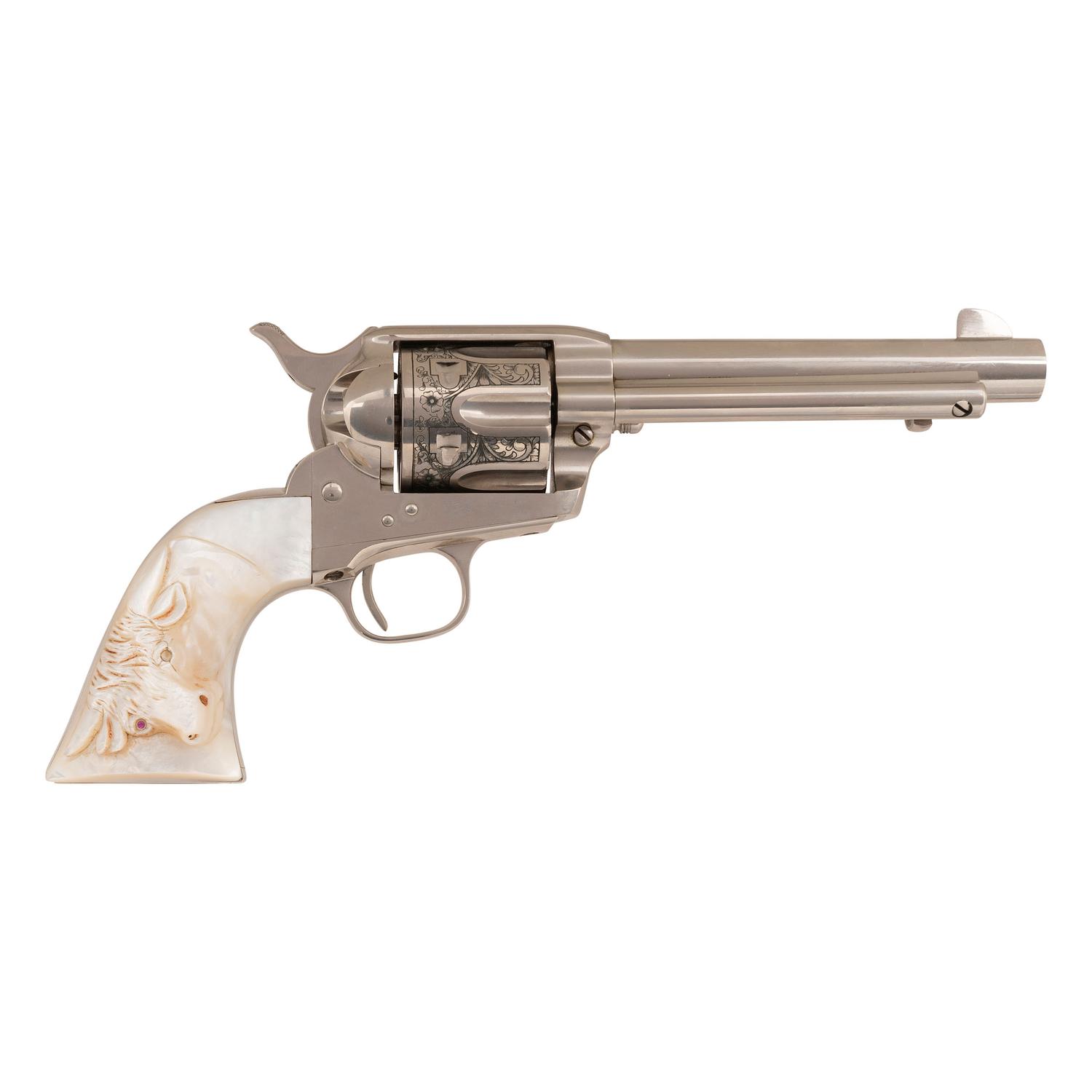 **1929 Production Colt Single Action Army with Raised Carved Mother of Pearl Steer's Head Grips in .45 Colt